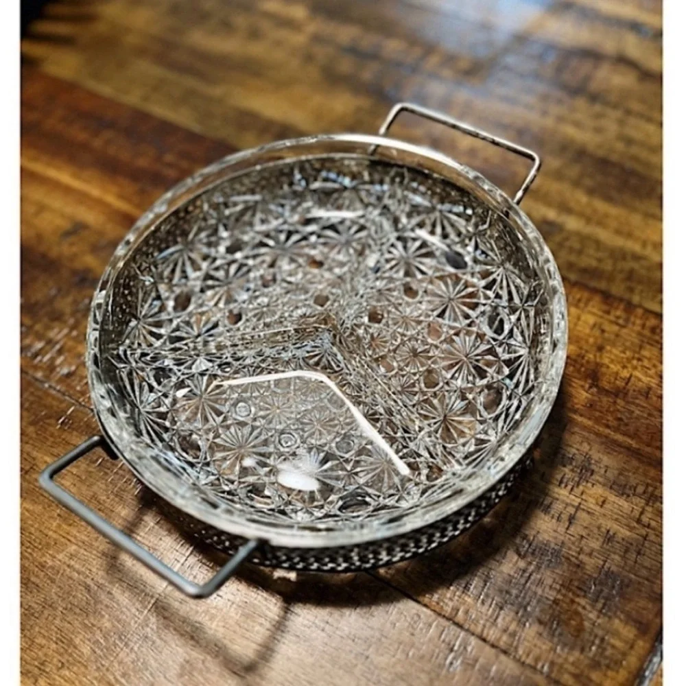 Daisy & Buttons Vintage Mid Century Relish Divided Glass Serving Tray Dish